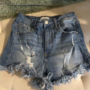 Trendy Blue Distressed Jean Shorts